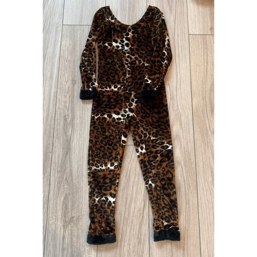 Kids Soft Fleece Leopard Print Long Sleeve Jumpsuit Onesie 4T or kids size 4